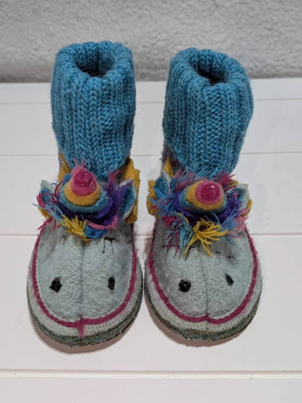 Haflinger Blue Knit Unicorn European Boiled Wool Slipper Boots Toddler Girl Sz 7